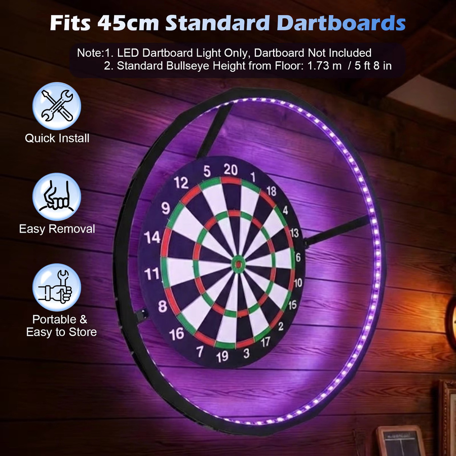 CyeeLife Dartboard-Beleuchtungssystem mit RGB-Ring-Licht in Schwarz und Lila - Bild 2