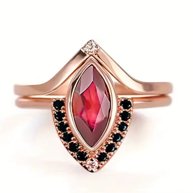Huitan Ring Set, Roségold, roter Marquise-Zirkonia, Damen - Bild 2