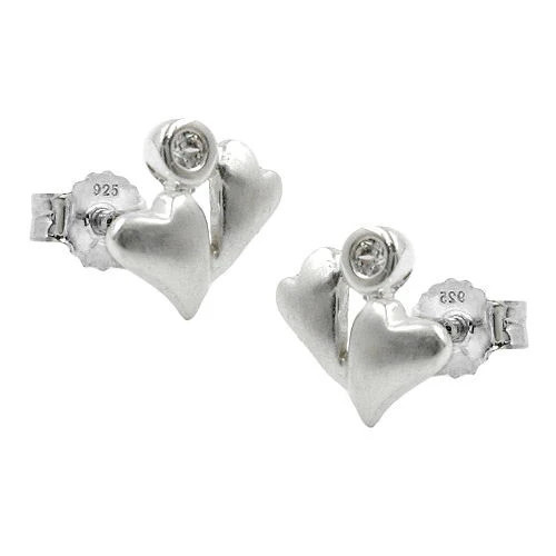 Colfem Ohrstecker 2 Herzen, Zirkonia matt, 925 - Bild 1