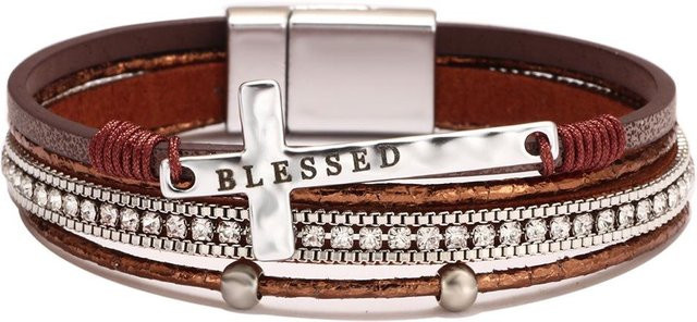 Armband Lederarmband, Zirkonia, Silber, Damen, kaffeebraun - Bild 1