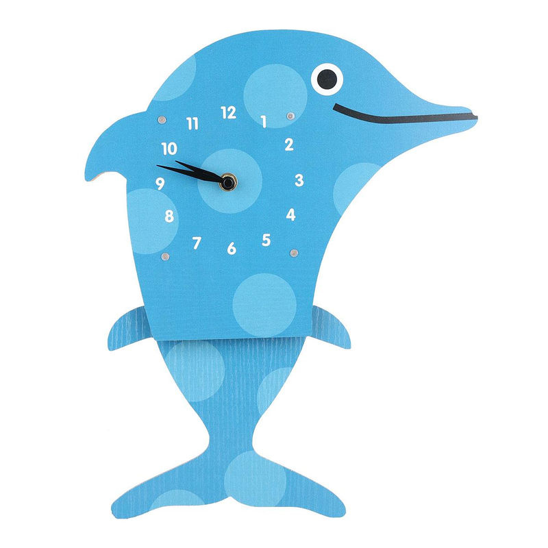 Tooarts Cartoon-Tieruhr mit schwingendem Delfin, geräuschlose Wanduhr aus Holz für das Kinderzimmer, Blau, B: 38 cm, H: 26,5 cm, T: 5,5 cm - Bild 4
