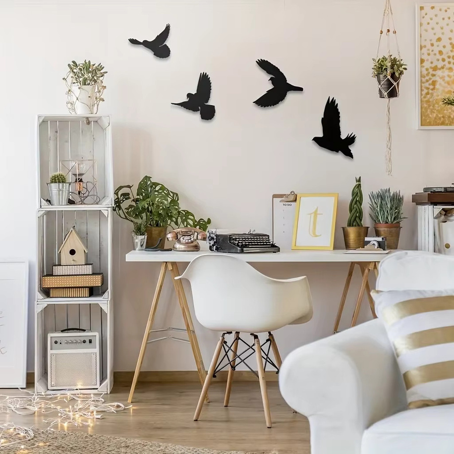 CIFBUY 4er-Set Vintage Wandkunst aus schwarzem Metall mit Vogelmotiven für Innen- und Außenbereiche - Bild 2