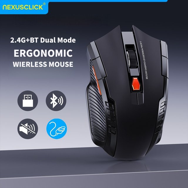 NEXUSCLICK Kabellose optoelektronische Maus in Gold mit 1600 DPI und 6 geräuschlosen Klicks inklusive USB-Empfänger für Büro und Gaming - Bild 1