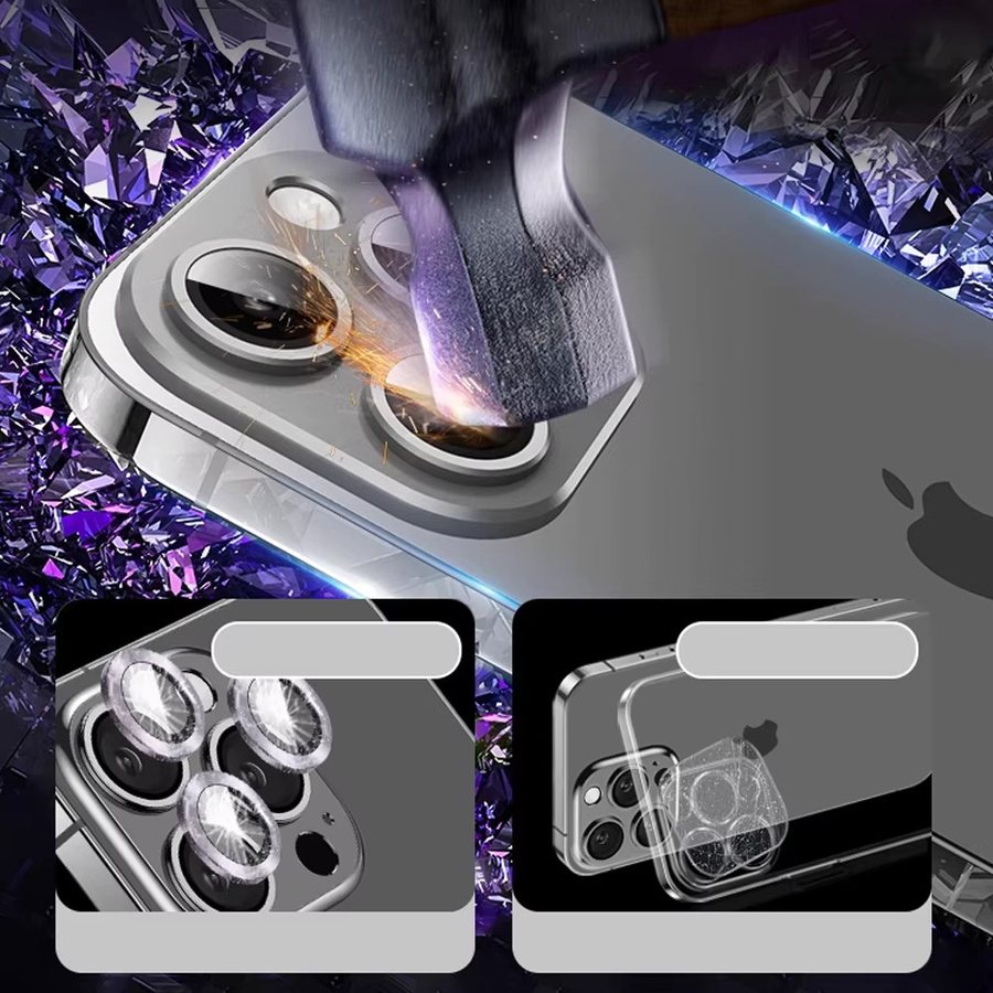 DIXSG Kamera Objektiv Schutz Film für iPhone 11 12 13 14 15 Pro Max 15 Plus mit Metall Ring in Schwarz - Bild 3