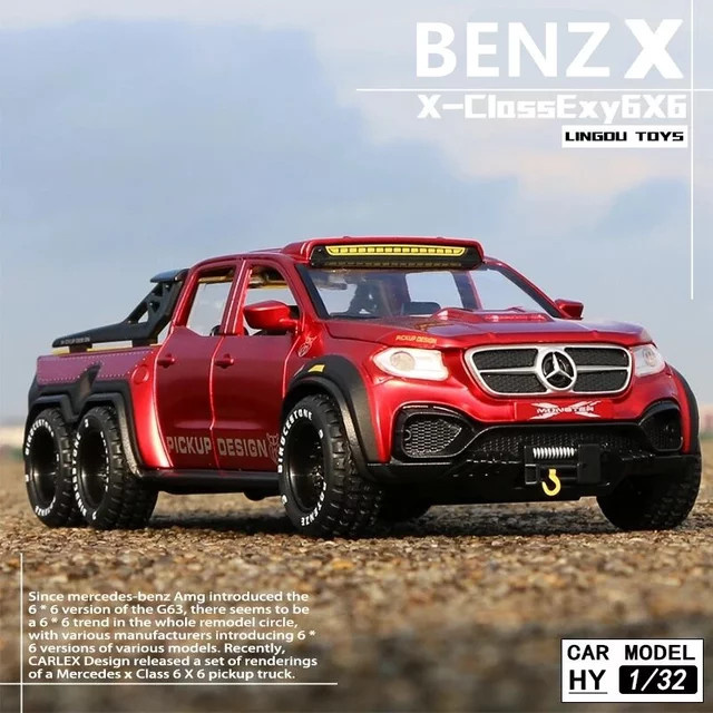 Benzs X-Klasse 6*6 Reifen-Legierungs-Pickup-Modell, Geländewagen-Modell, 1:28, Metall, mit simuliertem Sound und Licht, ab 3 Jahre - Bild 1