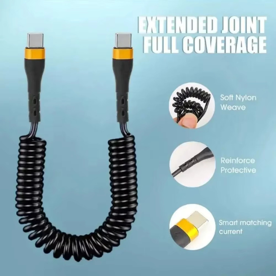 USB-C Spiral-Autoladekabel Typ-C-auf-Typ-C mit 120W und 5A für schnelles Laden, Schwarz/Gold - Bild 2