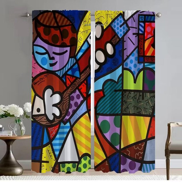 Britto 2-teiliges Tüllgardinen-Set mit Grafikdesign, halbtransparent, Mehrfarbig, B: 50 cm, H: 70 cm - Bild 1