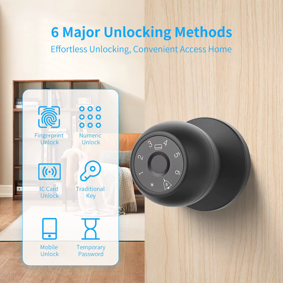 Tuya Smart Lock Digitales Elektronisches Schloss mit Fingerabdruck, Passwort und IC-Karte in Schwarz - Bild 2