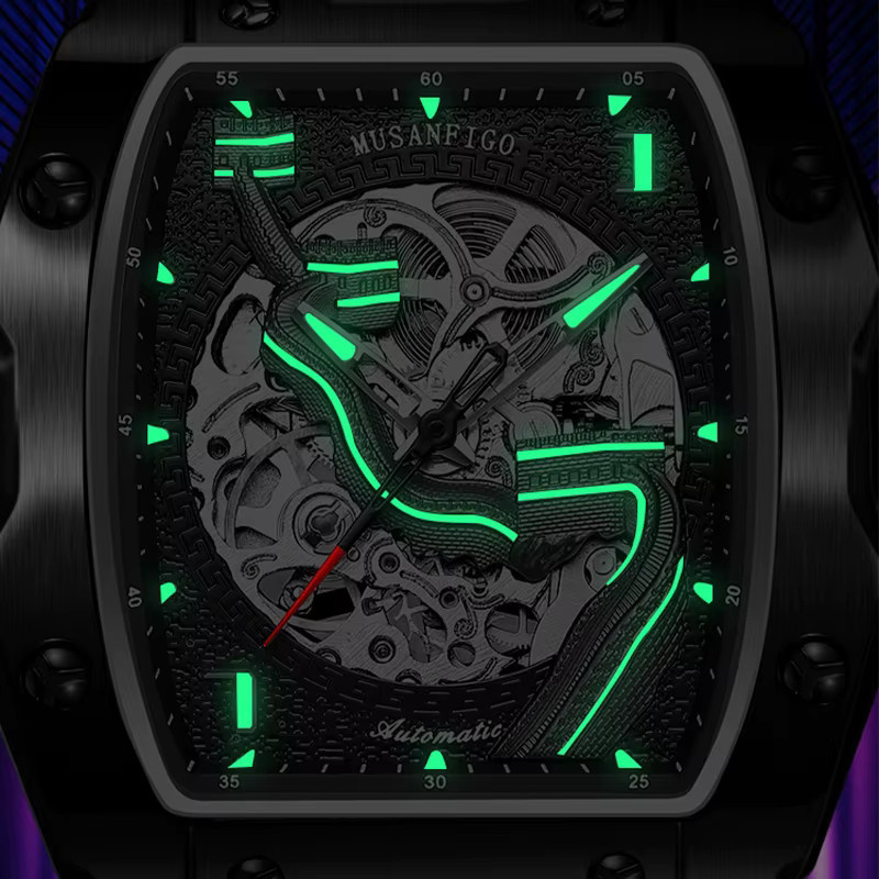 MUSANFIGO Armbanduhr Automatik, Edelstahl, Grün, Eckig, Herren - Bild 3