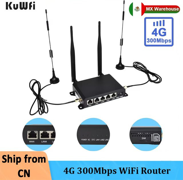KuWFi 4G LTE SIM-Karten-Router, kabelloser 2,4 GHz WLAN Access Point mit VPN und DDNS Unterstützung in Schwarz - Bild 1