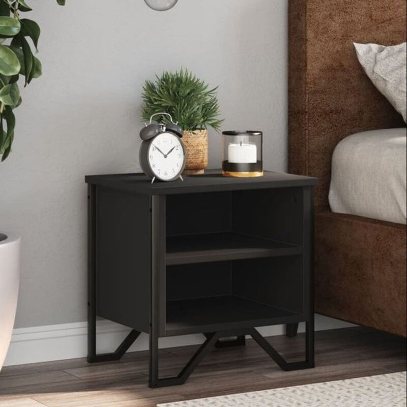 Moderner Nachttisch Vidaxl aus Holzwerkstoff und Metall in Schwarz, B/T/H: 40 x 30 x 40 cm - Bild 1