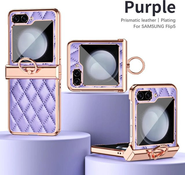 Stoßfeste PU-Leder Handyhülle mit Ring für Samsung Galaxy Z Flip 6 5 4 3 5G in Purple - Bild 1