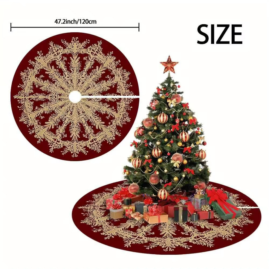 VIKAMA Weihnachtsbaumrock mit Schneeflocken-Design in Rot und Gold für Innen- und Außenbereiche - Bild 4