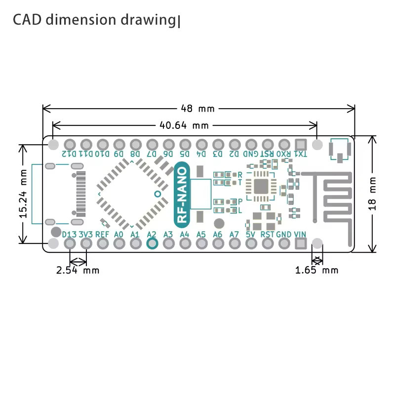 NullLab RF-Nano Arduino Nano V3.0 Typ C mit ATmega328PB und integriertem NRF24L01+ 2,4G Wireless Modul in Schwarz - Bild 3