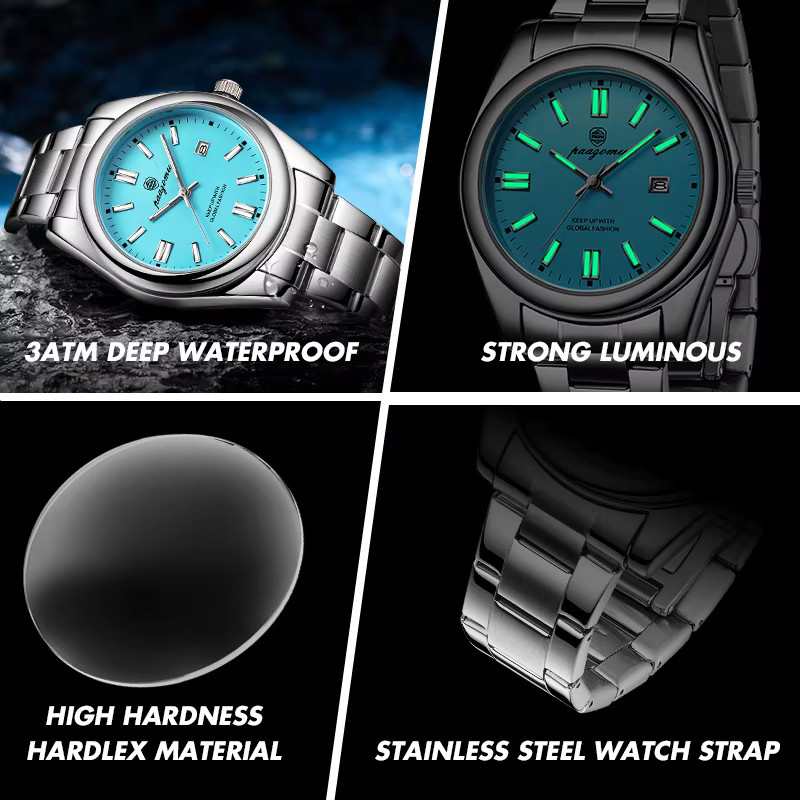 PAAZOMU Armbanduhr Edelstahl, Quarz, Datum, Blau, Herren - Bild 1