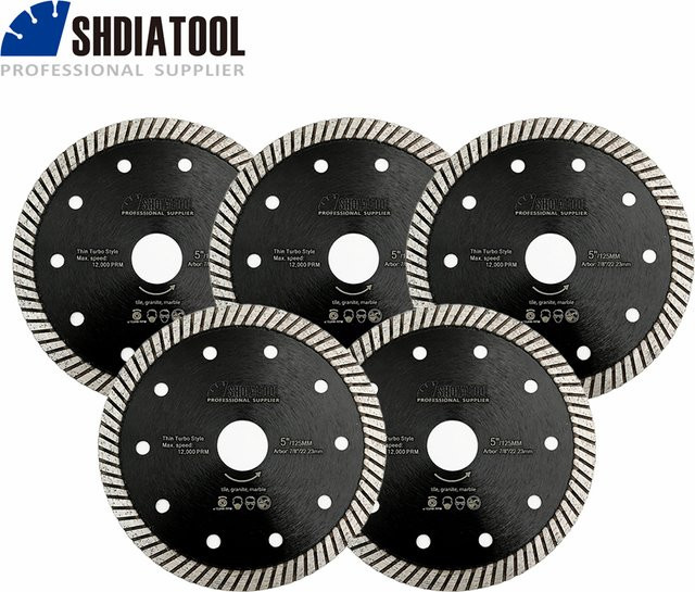 SHDIATOOL 5er Set Superthin Diamond Turbo Trennscheibe für Keramikfliesen, Marmor und Granit, Durchmesser: 125 mm - Bild 1