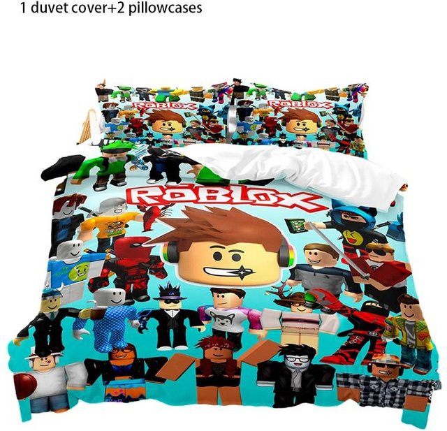 MapleOast Bettwäscheset mit Roblox und Minecraft Cartoon Digitaldruck, Weiß/Mehrfarbig, B/H: 135 x 200 cm - Bild 1