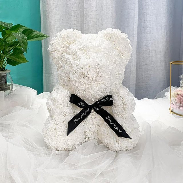 BC-Warm Home Künstlicher Teddybär mit Schaumstoff-Rose in Grau, Höhe: 25 cm - Bild 1