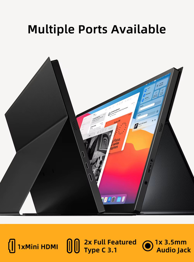 EVICIV Tragbarer Monitor 18,5 Zoll Touchscreen Full HD 1080P 120Hz 125% sRGB Schwarz mit Smart Cover, USB-C und HDMI für Laptop, Mac, PC und Spielkonsolen, VESA kompatibel - Bild 8