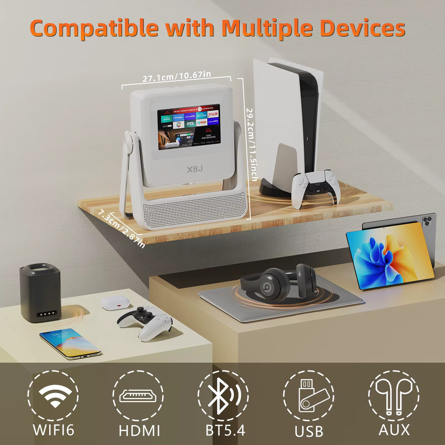 XBJ A5Pro Smart Doppel-Touchscreen-Projektor 720P HD Beamer mit WLAN und automatischer Trapezkorrektur für Heimkino und Outdoor-Kino - Bild 5