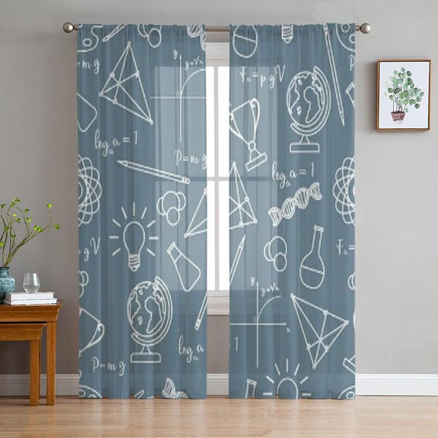 Transparenter Tüll-Fenstervorhang Super Six mit Globus-Motiv in Grau, Breite: 135 cm, Höhe: 114 cm - Bild 1