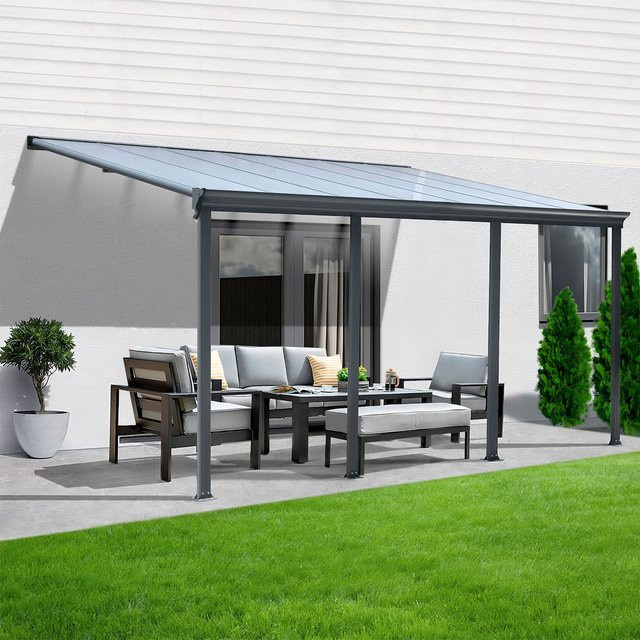 Aileenstore Terrassenüberdachung Aluminium als Bausatz in Grau mit Sichtschienen und Hohlkammerplatten - Bild 1