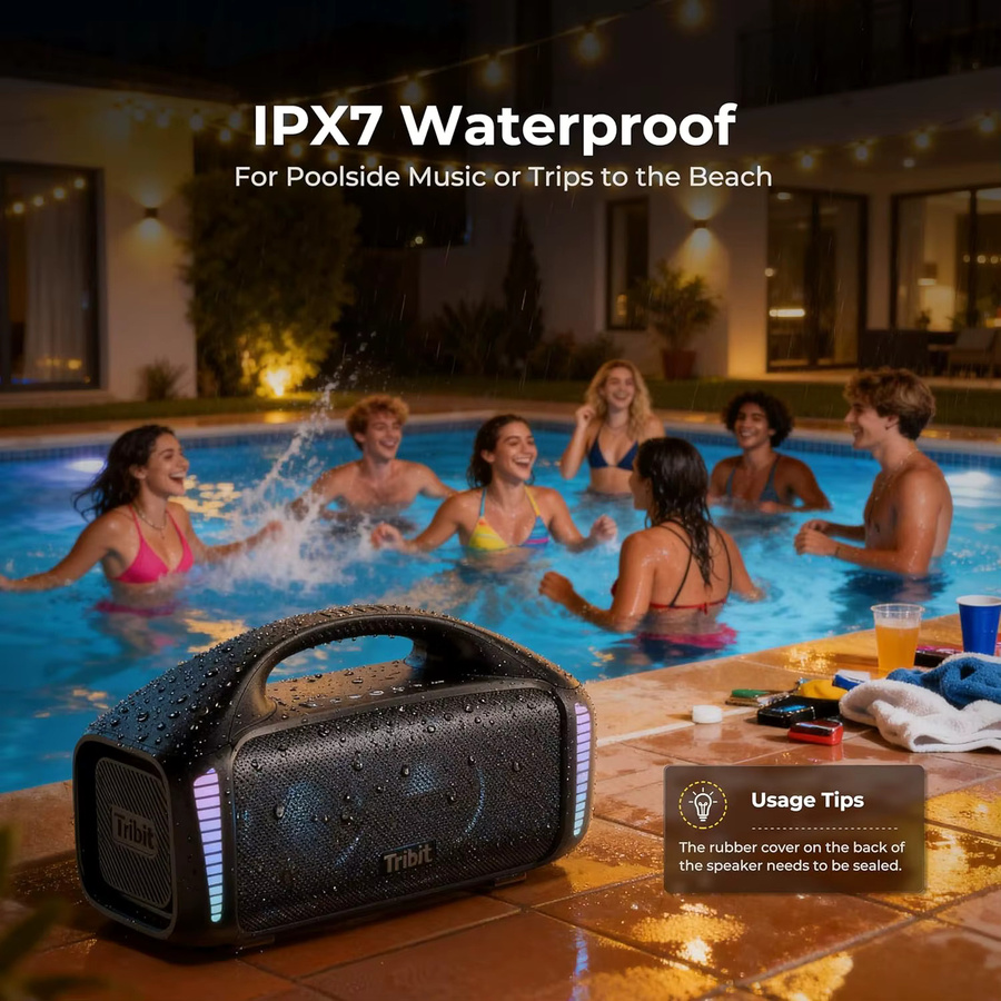 Tribit StormBox Blast Kabelloser Bluetooth-Lautsprecher mit 90 W Stereo-Sound, XBass LED-Lichtshow und IPX7 Wasserdichtigkeit in Schwarz - Bild 3