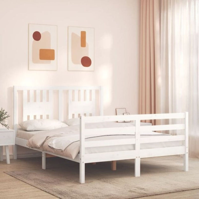 Massivholzbett Vidaxl aus Kiefer mit Kopfteil in Weiß, B/T/H: 140 x 195,5 x 145,5 cm - Bild 1
