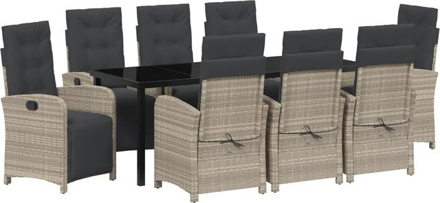 vidaXL Garten Essgruppe 9-teilig aus Poly-Rattan und Glas in Hellgrau - Bild 1