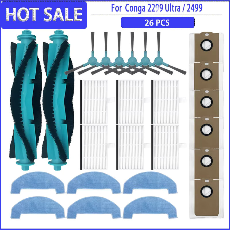 Cecotec Conga 2299 Ultra / 2499 Ultra Staubsaugerzubehör Set mit Hauptseitenbürste, HEPA-Filter, Mopptüchern und Staubbeuteln - Bild 1