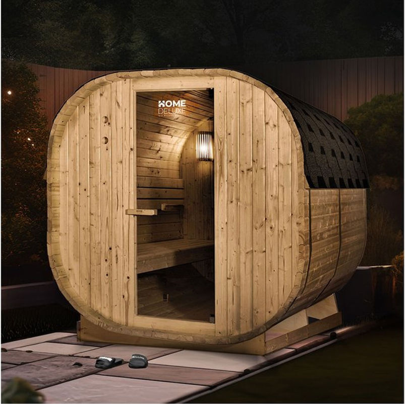 Home Deluxe Fasssauna CUBE XL Outdoor Sauna aus Fichtenholz in Holzfarben und Beige, B/H: 184,2 x 193,8 cm - Bild 4