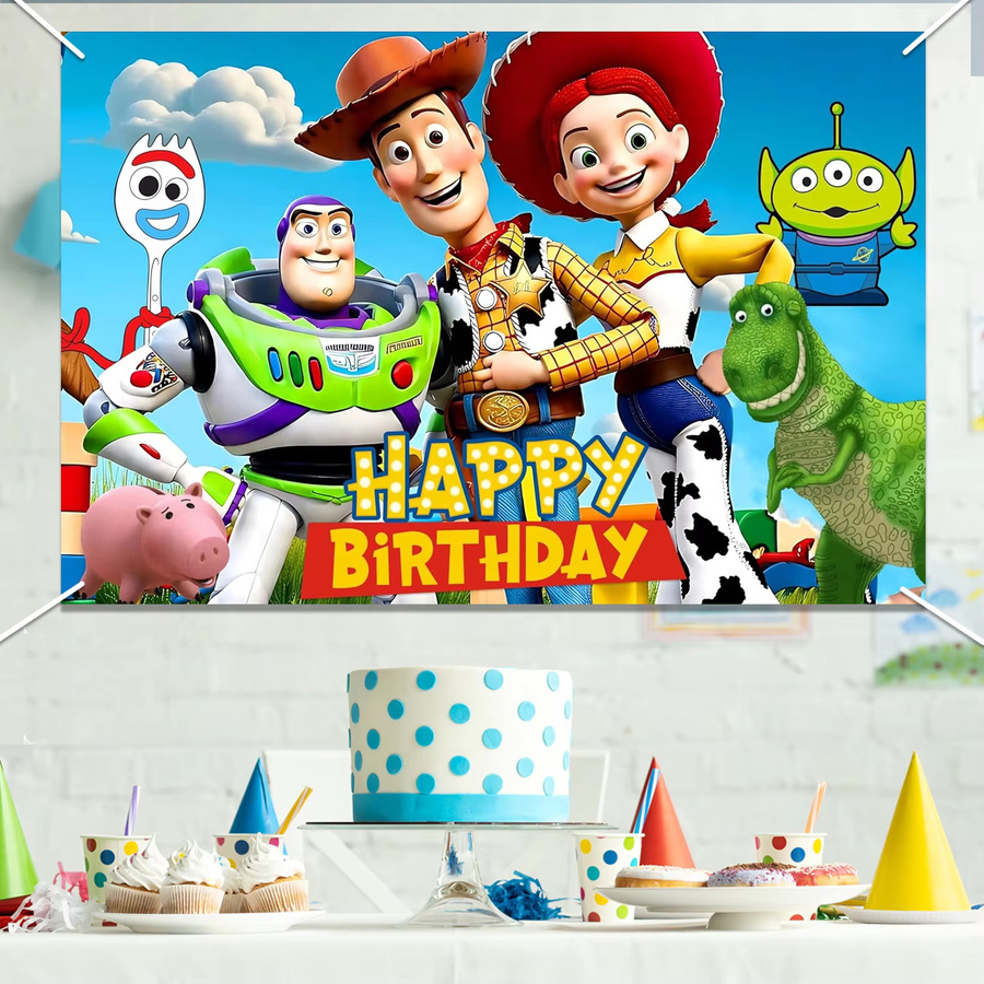 Disney Cartoon Geburtstag Fotohintergrund Happy Birthday Banner in Grün und Mehrfarbig - Bild 2