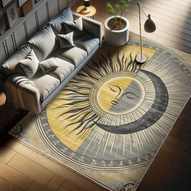 VIKAMA Teppich mit Mond- und Sonnen-Design für Wohnzimmer und Schlafzimmer - Bild 1