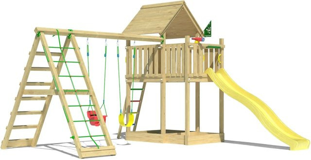 Jungle Gym Spiel Canopy Holz Doppelschaukel Kletterbock Rutsche Gelb - Bild 1