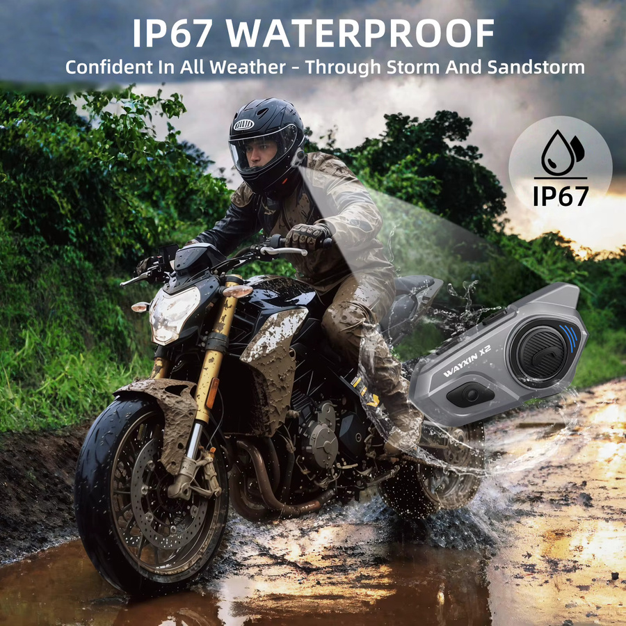 WAYXIN X2 Motorradhelm-Headset Bluetooth Intercom für bis zu 4 Fahrer, BT5.4 Interphone, wasserdicht - Bild 4