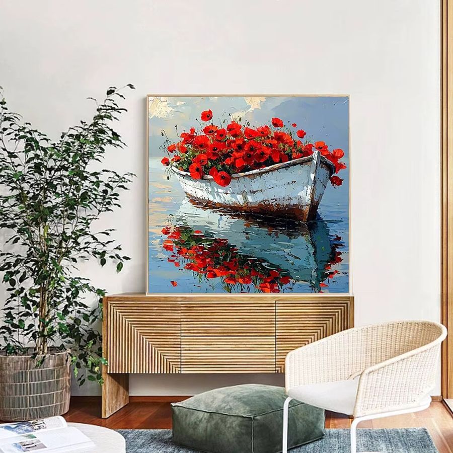 Huacan DIY Diamantmalerei Schiff und Blumen Mosaik Dekoration, 20 x 20 cm - Bild 3