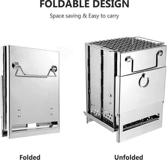 Shoemst Faltbarer Mini Holzkohlegrill aus Edelstahl in Silber für Camping und Outdoor - Bild 1