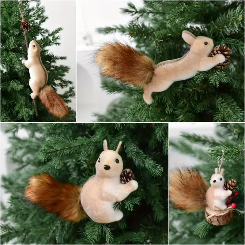 ZQNYCY Weihnachts-Hängeornament realistisches Eichhörnchen aus Stoff in Braun - Bild 2