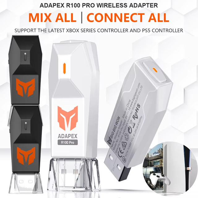 BIGBIG WON R100 Pro Wireless Adapter für Windows, Nintendo Switch, PS4, PS5 und Xbox One S, USB und Bluetooth, Weiß - Bild 1