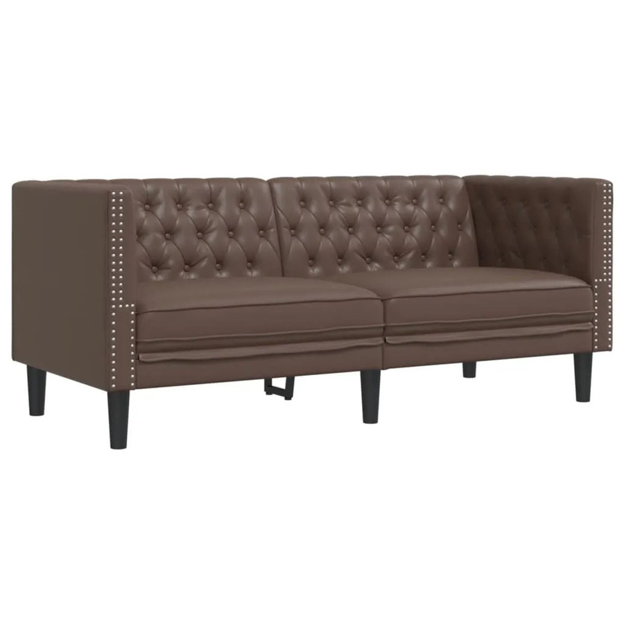 vidaXL Chesterfield-Sofa 2-Sitzer aus braunem Kunstleder für dein Wohnzimmer B/T/H: 174,0 x 74,5 x 70,5 cm - Bild 2
