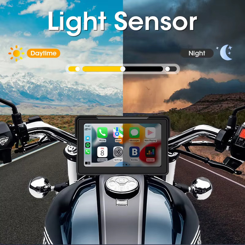 Jansite Motorrad Dashcam mit 4K/1080P DVR, GPS Navigation, Wireless CarPlay und Android Auto, inkl. TPMS, Farbe: Schwarz - Bild 4
