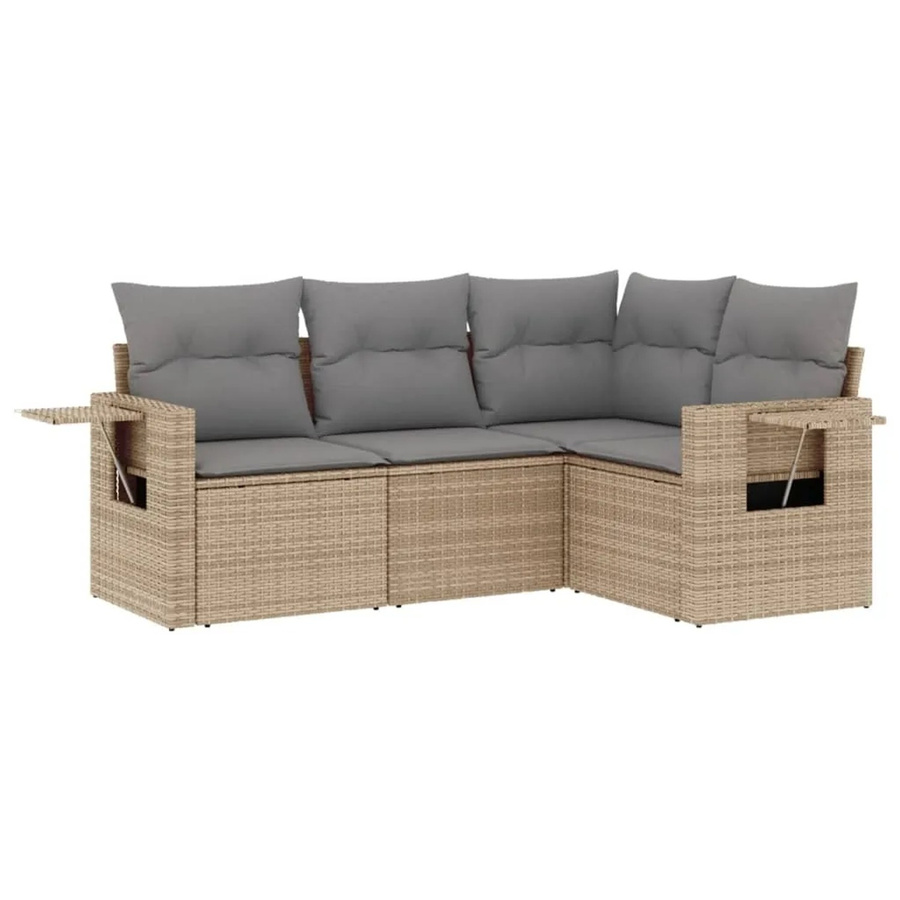 vidaXL 4-tlg Garten-Sofagarnitur in L-Form aus beigem Poly-Rattan mit Sitzkissen und Stauraum - Bild 2