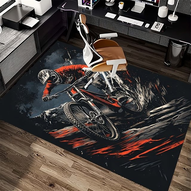 VIKAMA 3D-Teppich mit Mountainbike-Muster in Multicolour, schmutzabweisend und pflegeleicht, rechteckiger Teppich für Wohnzimmer, Schlafzimmer oder Büro - Bild 1