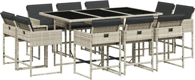 vidaXL 11-teilige Garten-Essgruppe aus Polyrattan mit Kissen in Anthrazit und Hellgrau - Bild 1