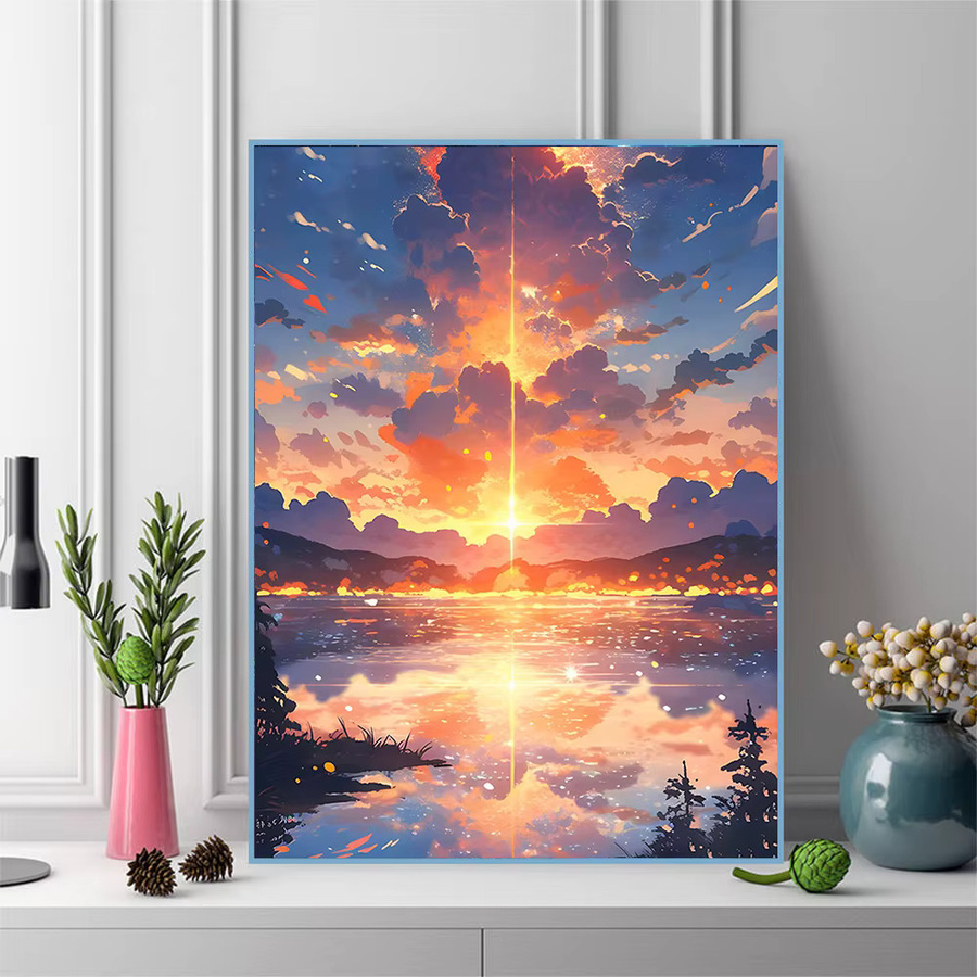 QIZITENG 5D-Diamantgemälde DIY Set bunter Wolkenhimmel in Multicolor mit runden Steinen - Bild 3