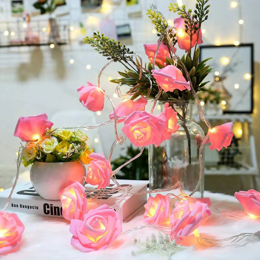 HAGAHA RGB LED Rosenblumen Lichterkette für Hochzeit, Weihnachten und Party in Rot, Rosa, Blau und Multicolour mit Batteriebetrieb - Bild 2