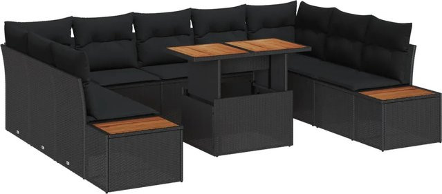 vidaXL Garten-Sofa-Set 10-teilig aus Poly-Rattan in Schwarz mit Stauraumfunktion und Polsterkissen - Bild 1