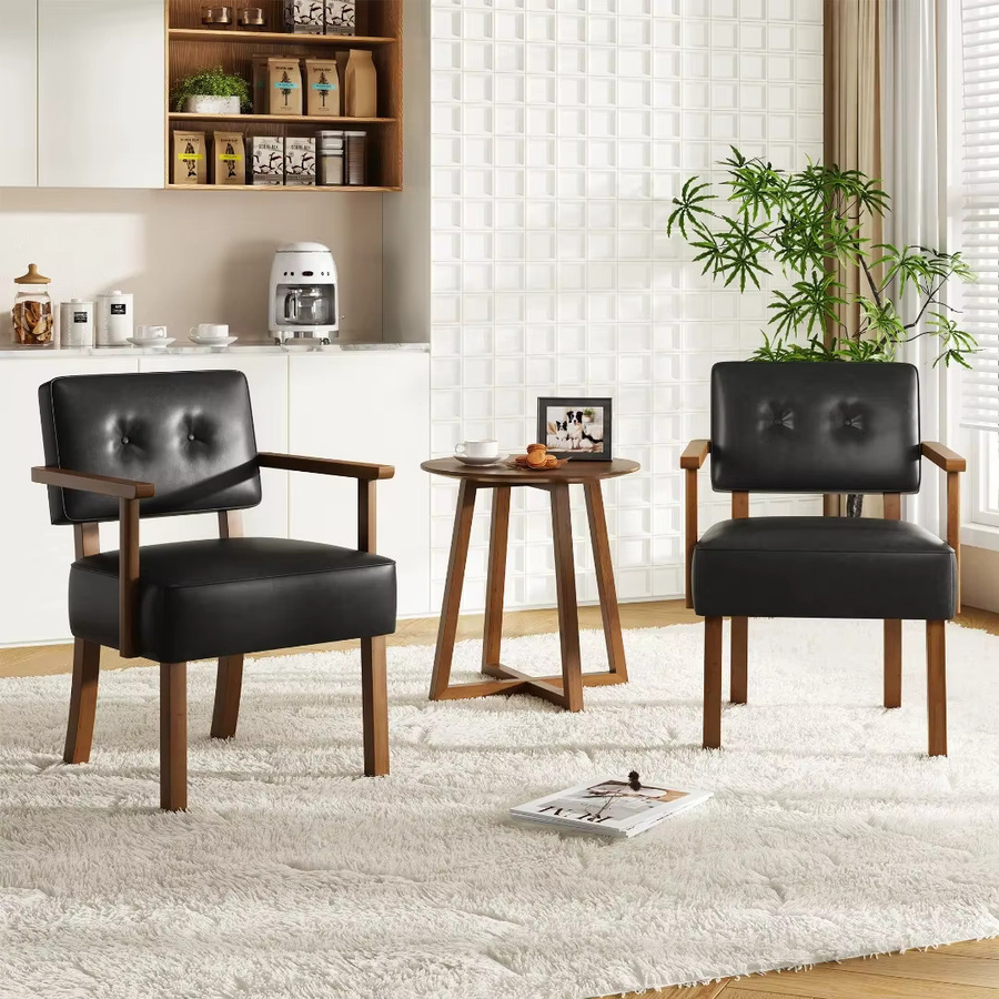 Garvee Mid-Century Akzent-Sessel mit Holzrahmen und PU-Lederbezug in Grau - Bild 4