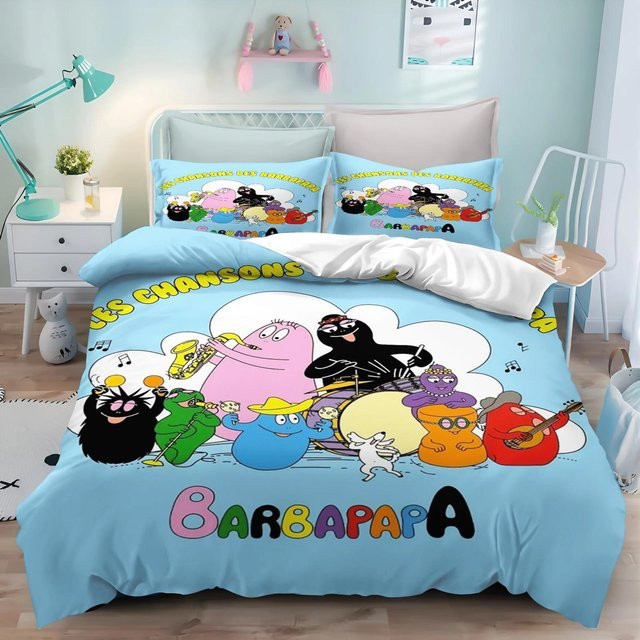 Barbapapa Bettwäsche Set mit 3D-Druck in Blau, bestehend aus Bettbezug und Kissenbezug aus Polyester, B/H: 135 x 200 cm - Bild 1