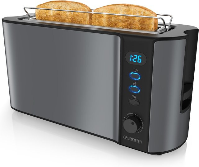 Arendo Toaster Langschlitz für 2 Scheiben mit 1000 W, Brötchenaufsatz, Digitaldisplay und Edelstahlgehäuse, grau - Bild 1
